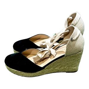 Samilor Black Satin Platform Wedge Sandals Size 10.